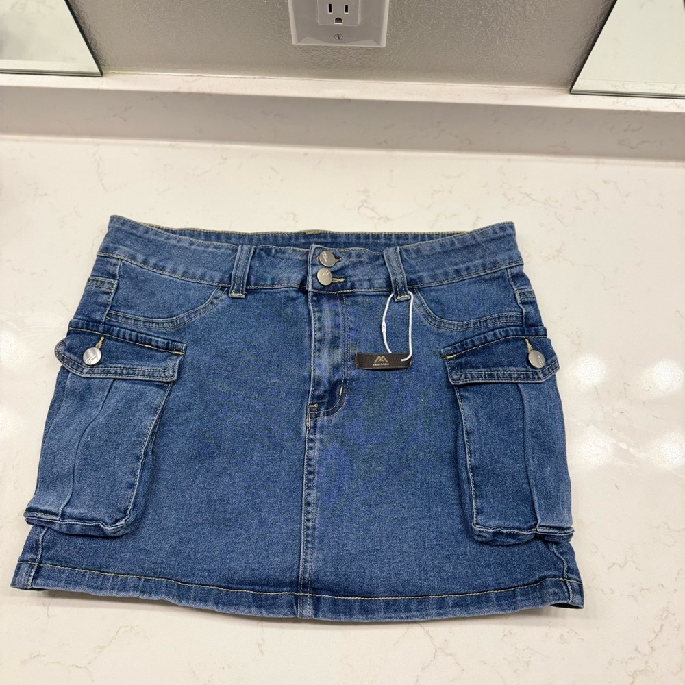 Amazon Blue Denim Mini Skirt with Cargo Pockets